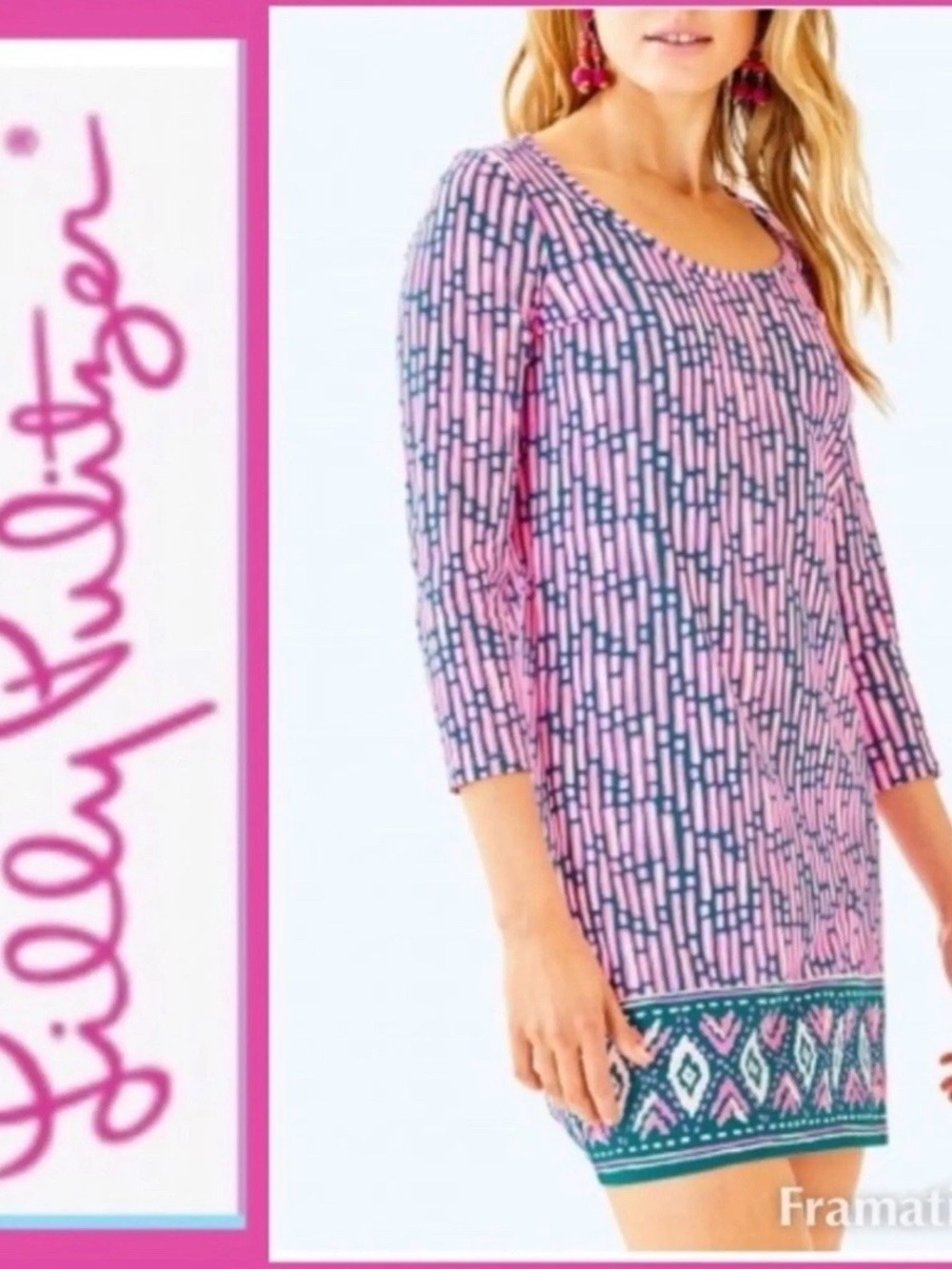 Lilly Pulitzer Beacon Mini Dress 3/4 Sleeve Slathouse Stripe Mandevilla Pink S